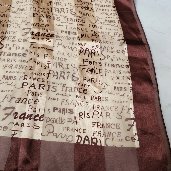 PARIS France silk scarves one brown & cream, one rose & white 39.5" sq. - Picture 10 of 13